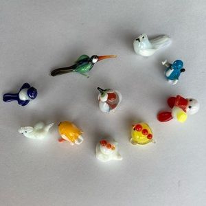 10 Pieces Miniature Murano Style Handblown Art Glass Birds, Duck, Dove, Swan,Hen